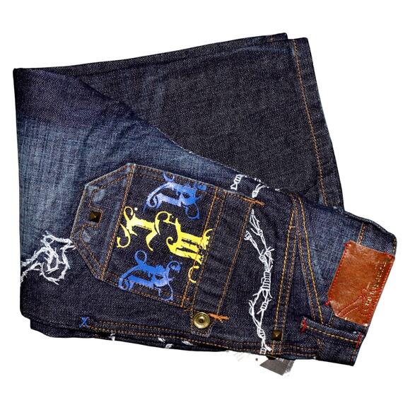 Rocawear Original Fit Kids Jeans Blue Embroidered Pockets Barbed Wire Stitch NWT - Picture 4 of 5